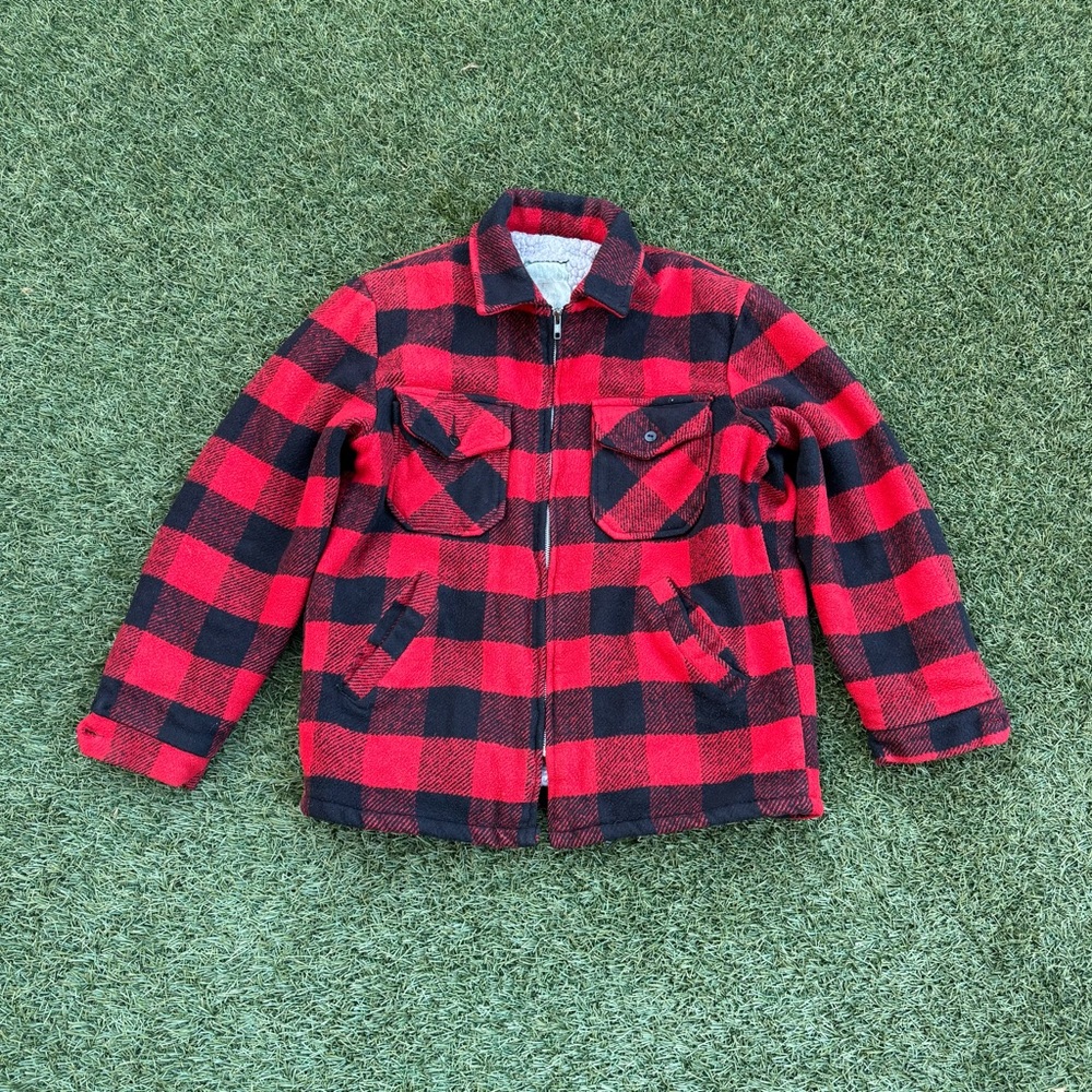 Men's Red and Black Plaid Field Jacket